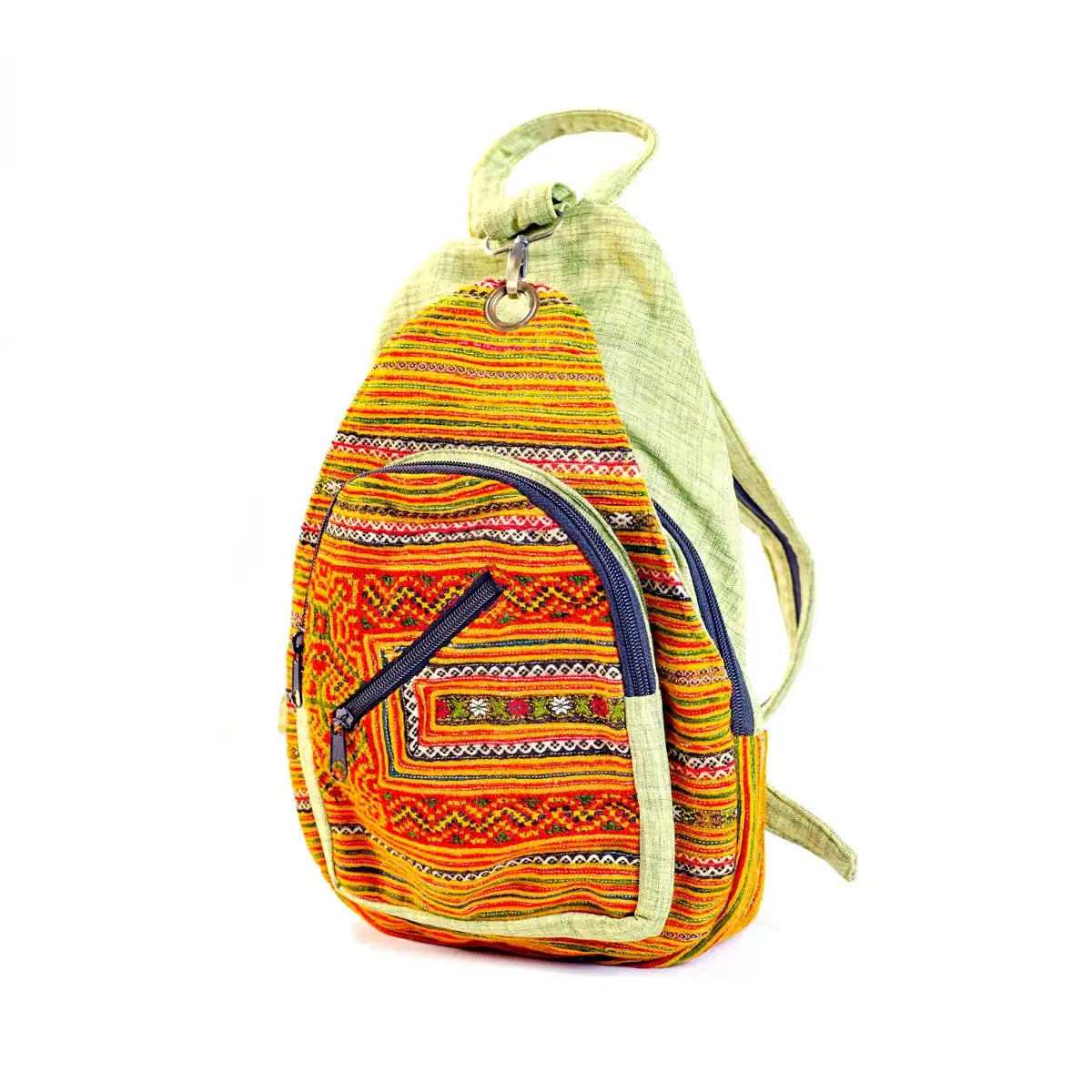 Vindigo orange embroidered cotton bag side angle