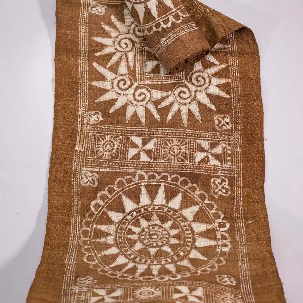 Vindigo brown fabric roll full view with mandala and tribal motifs