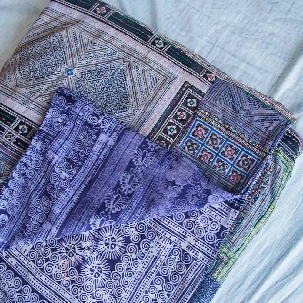 Vindigo indigo cotton bed cover handmade batik and embroidery detail