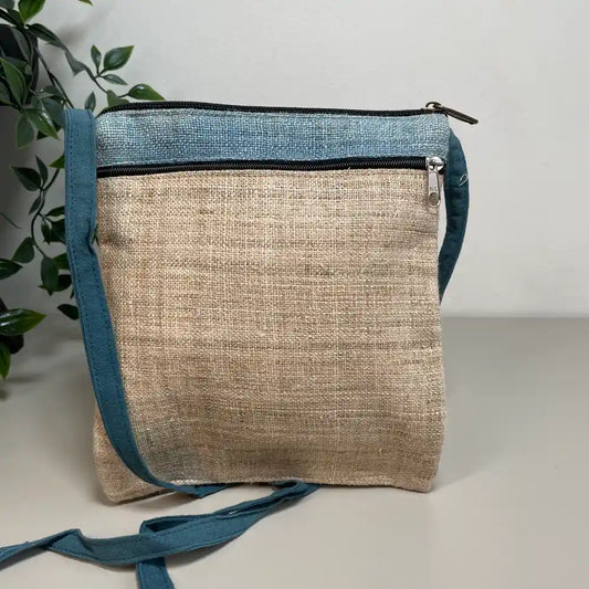 Light pink pattern with bright stripes- Hemp crossbody bag