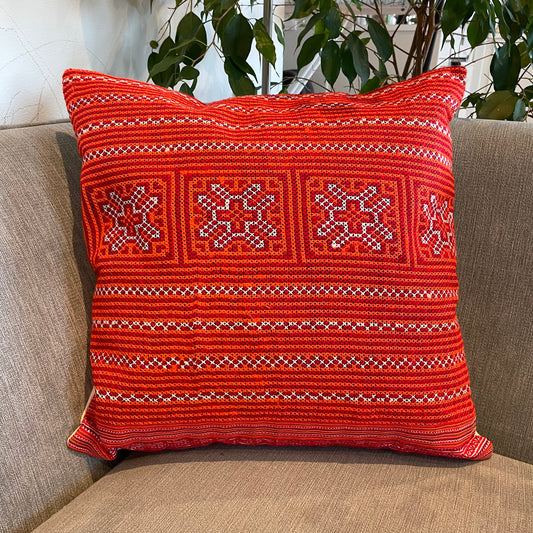 Cross-stitched embroidery cushion cover, snowflake pattern, authentic tribal fabric