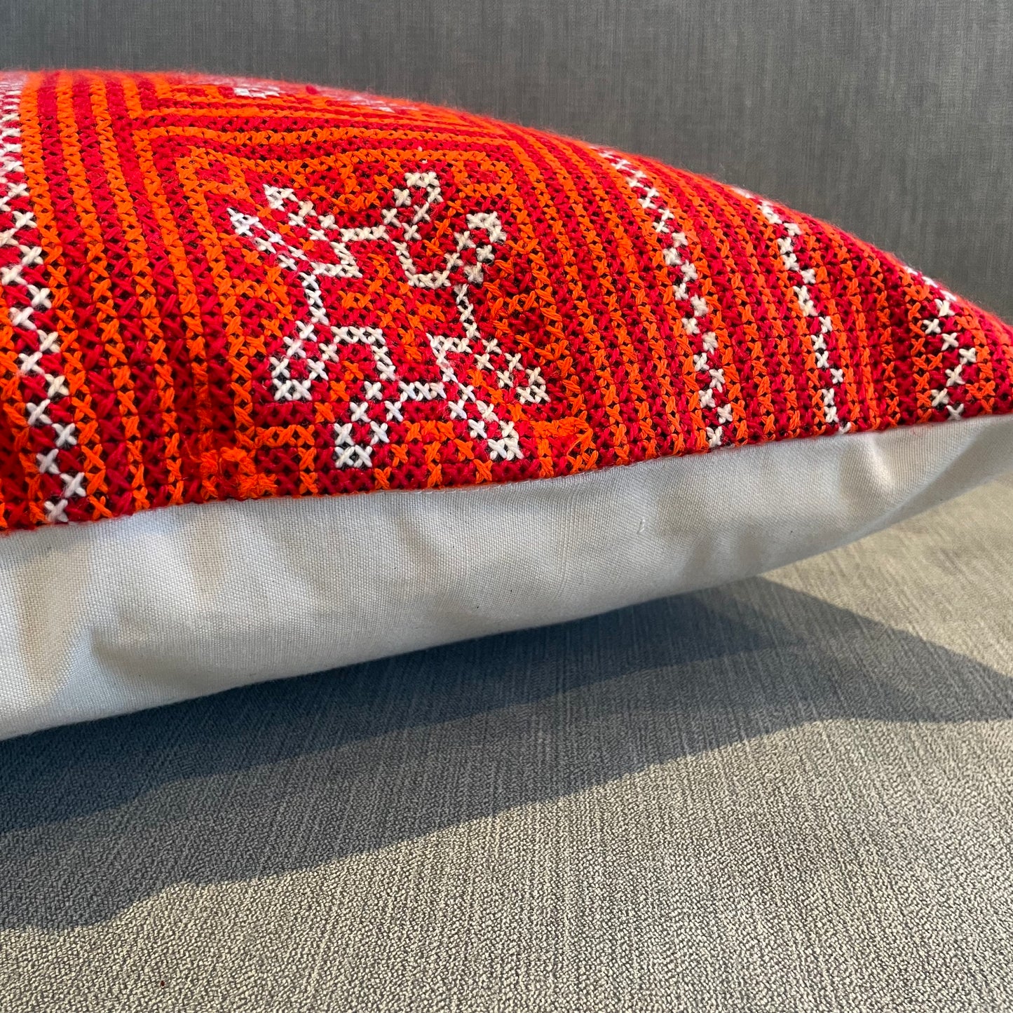 Cross-stitched embroidery cushion cover, snowflake pattern, authentic tribal fabric