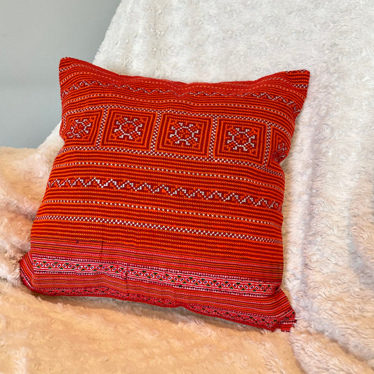 Cross-stitched embroidery cushion cover, handmade fabric, authentic tribal fabric