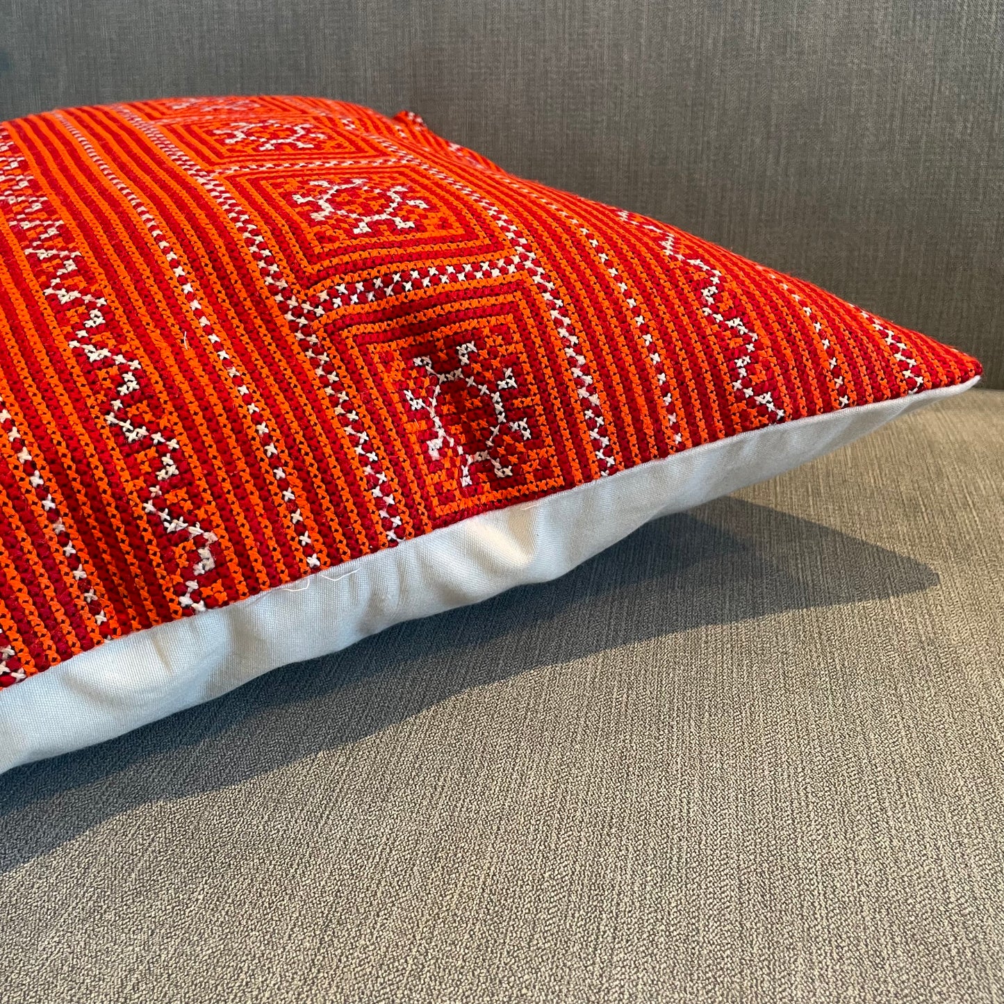 Cross-stitched embroidery cushion cover, handmade fabric, authentic tribal fabric