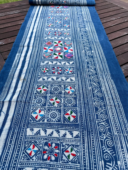 Block print batik with embroidery and appliqué on cotton