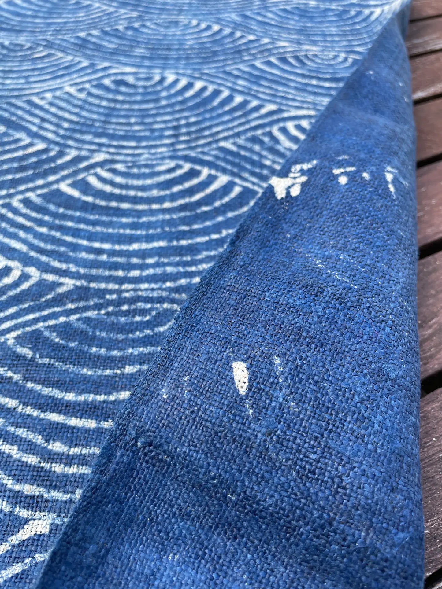 Handwoven hemp, batik indigo, deep water tide pattern