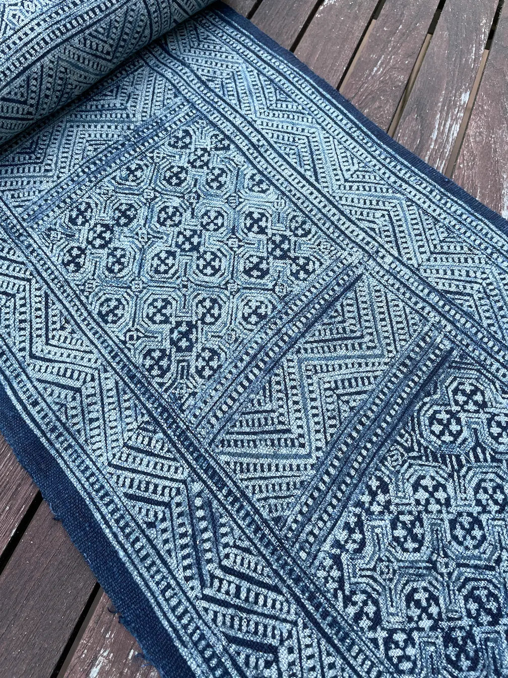 Traditional H'mong pattern, handwoven hemp, batik indigo