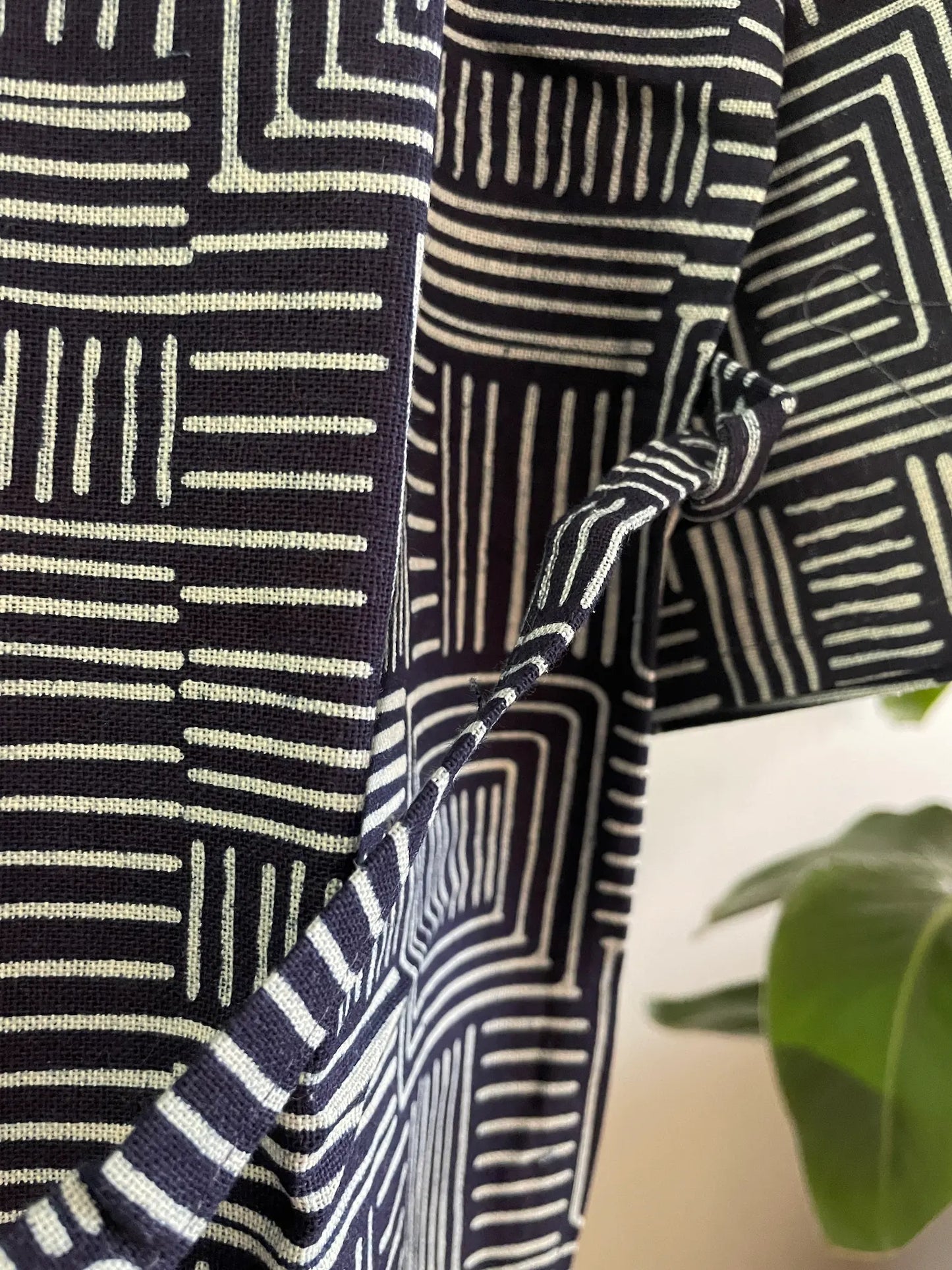Indigo Cotton Kimono Robe - Zen Square pattern - Oversized fit
