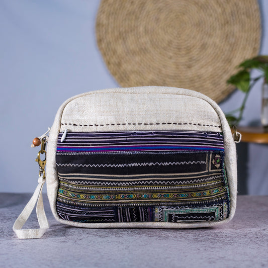 Natural white Hemp and authentic batik cosmetics bag