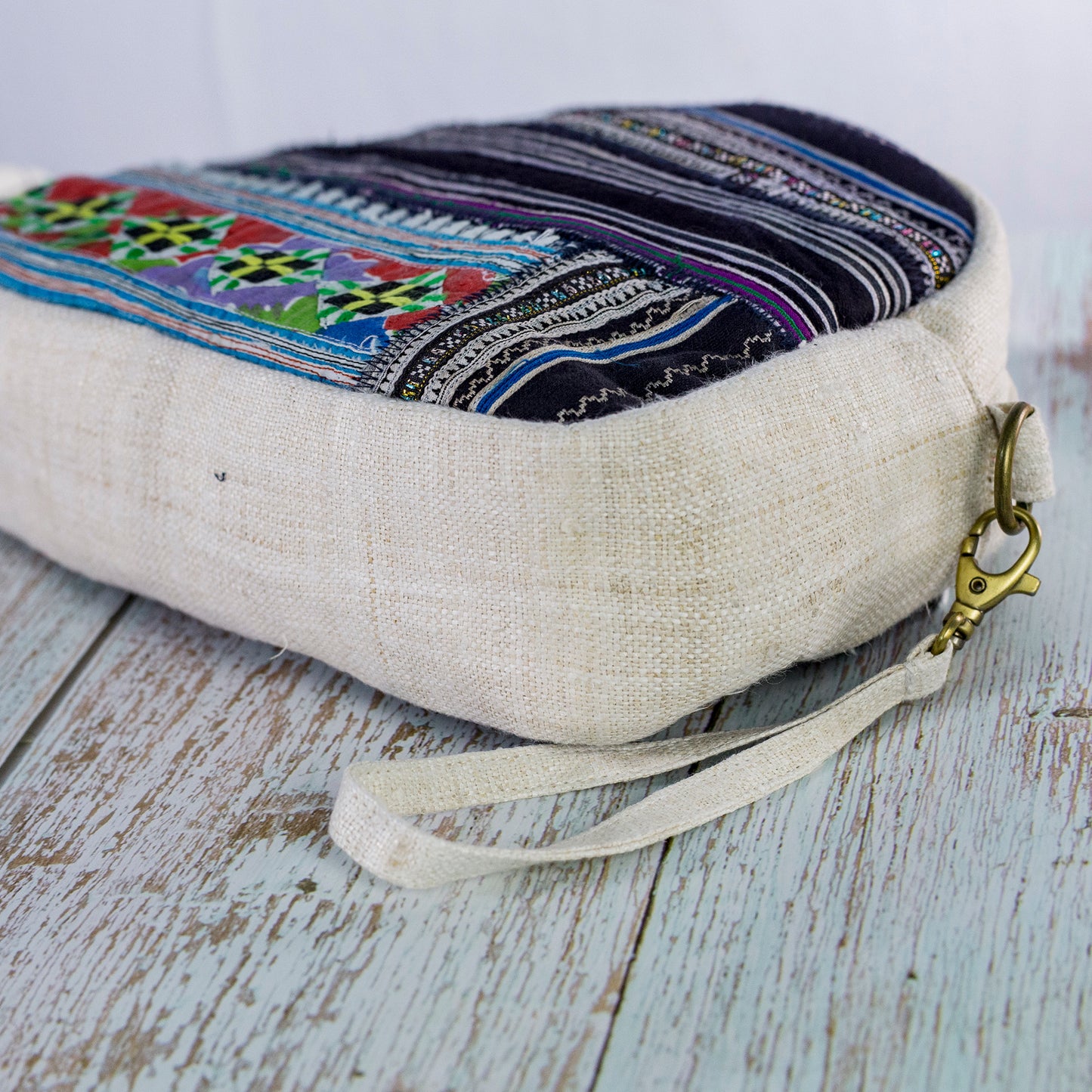 Natural white Hemp and authentic batik cosmetics bag