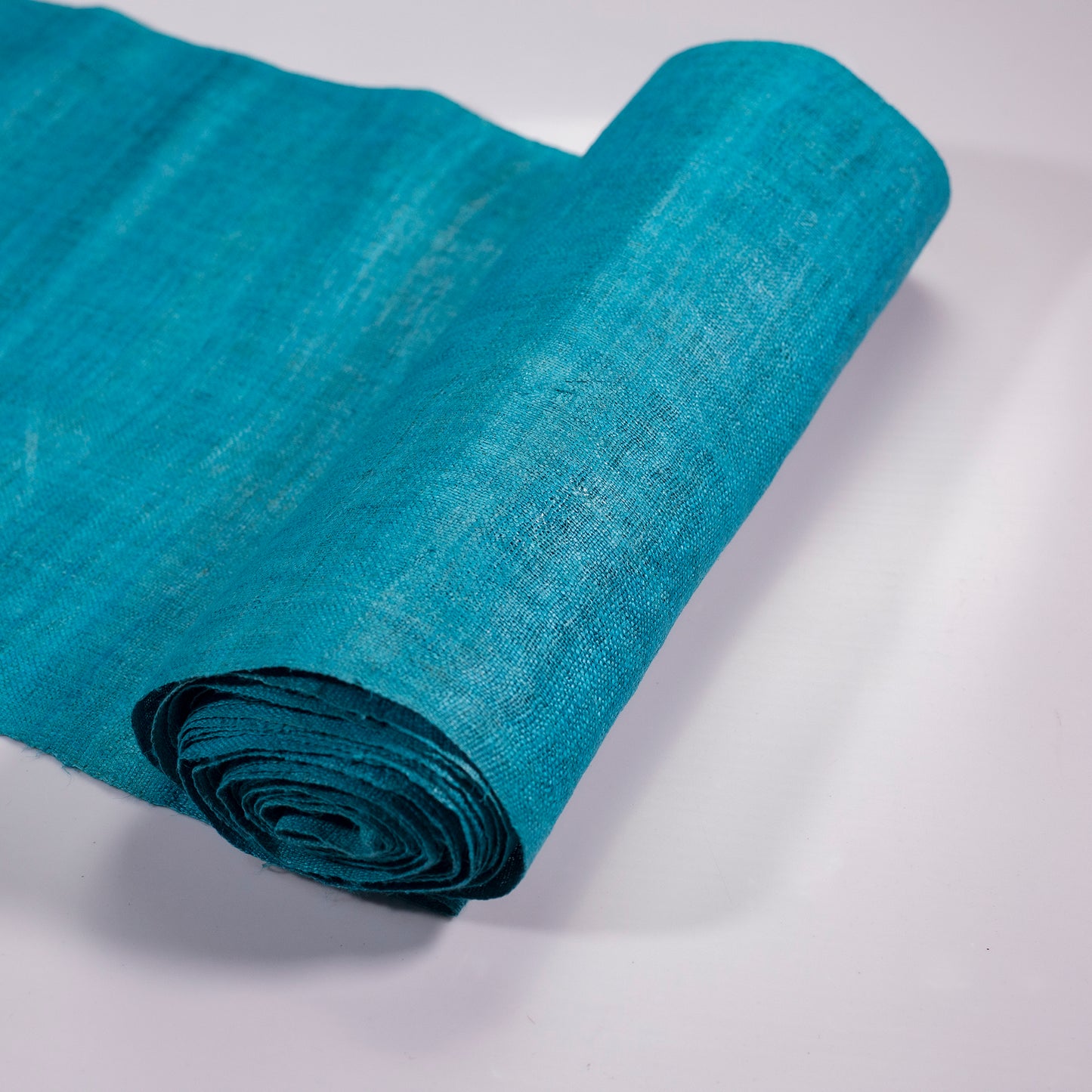 Raw hemp fabric, natural color in TURQUOISE BLUE