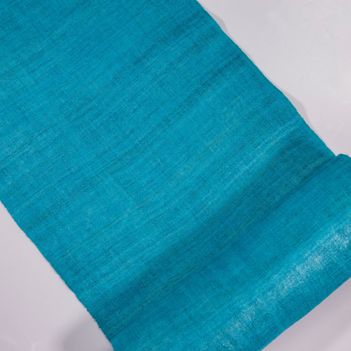 Raw hemp fabric, natural color in TURQUOISE BLUE