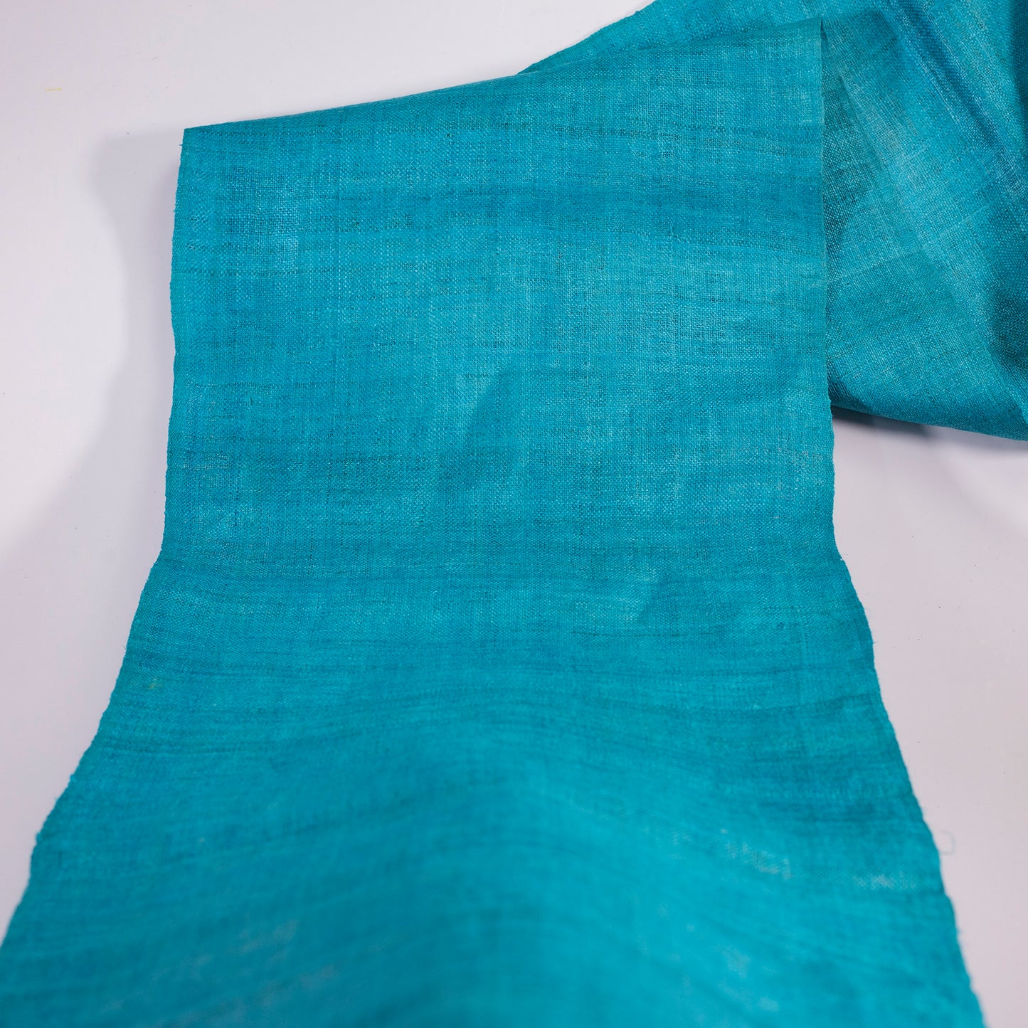 Raw hemp fabric, natural color in TURQUOISE BLUE