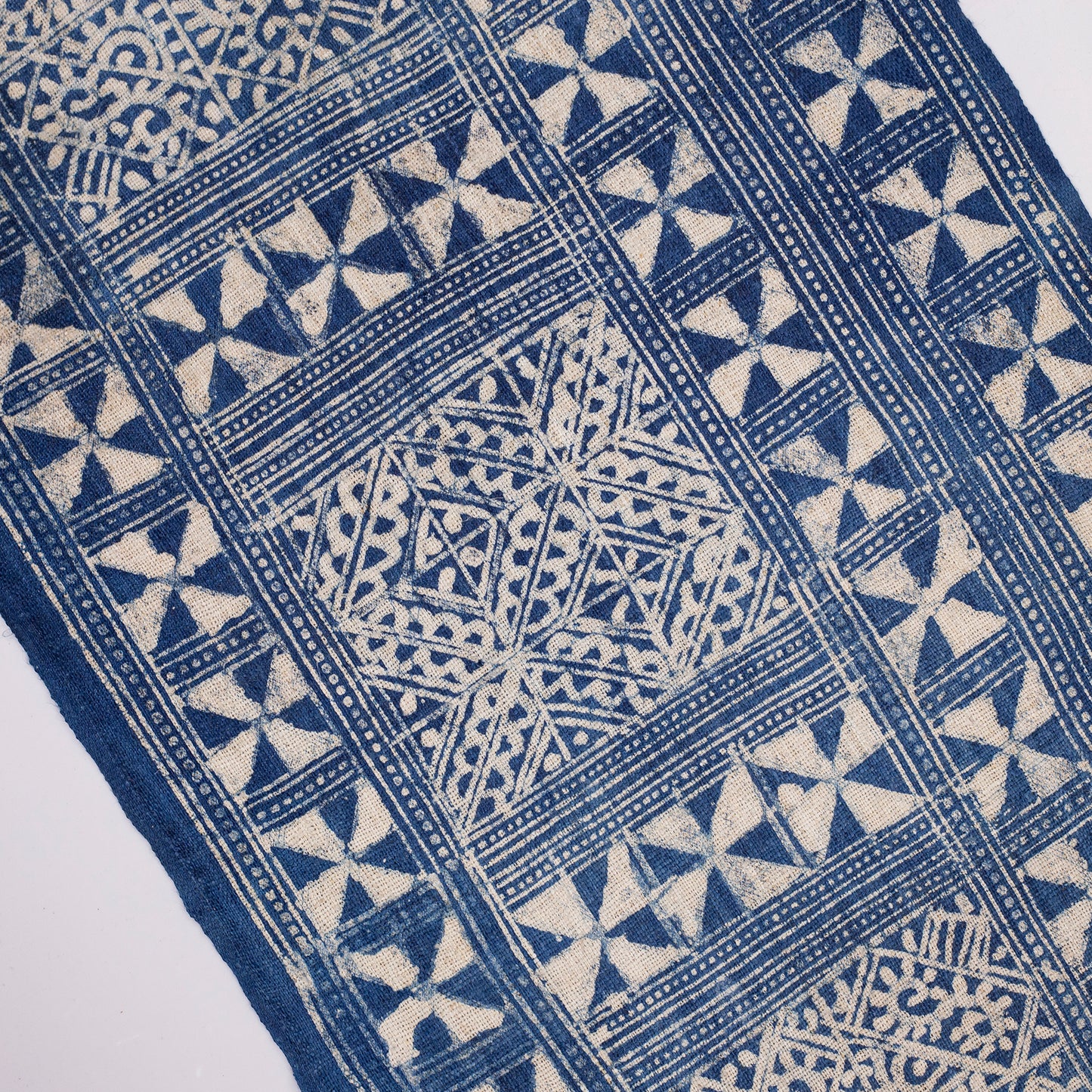 Handwoven hemp fabric, batik indigo color, H'mong sun and flower pattern