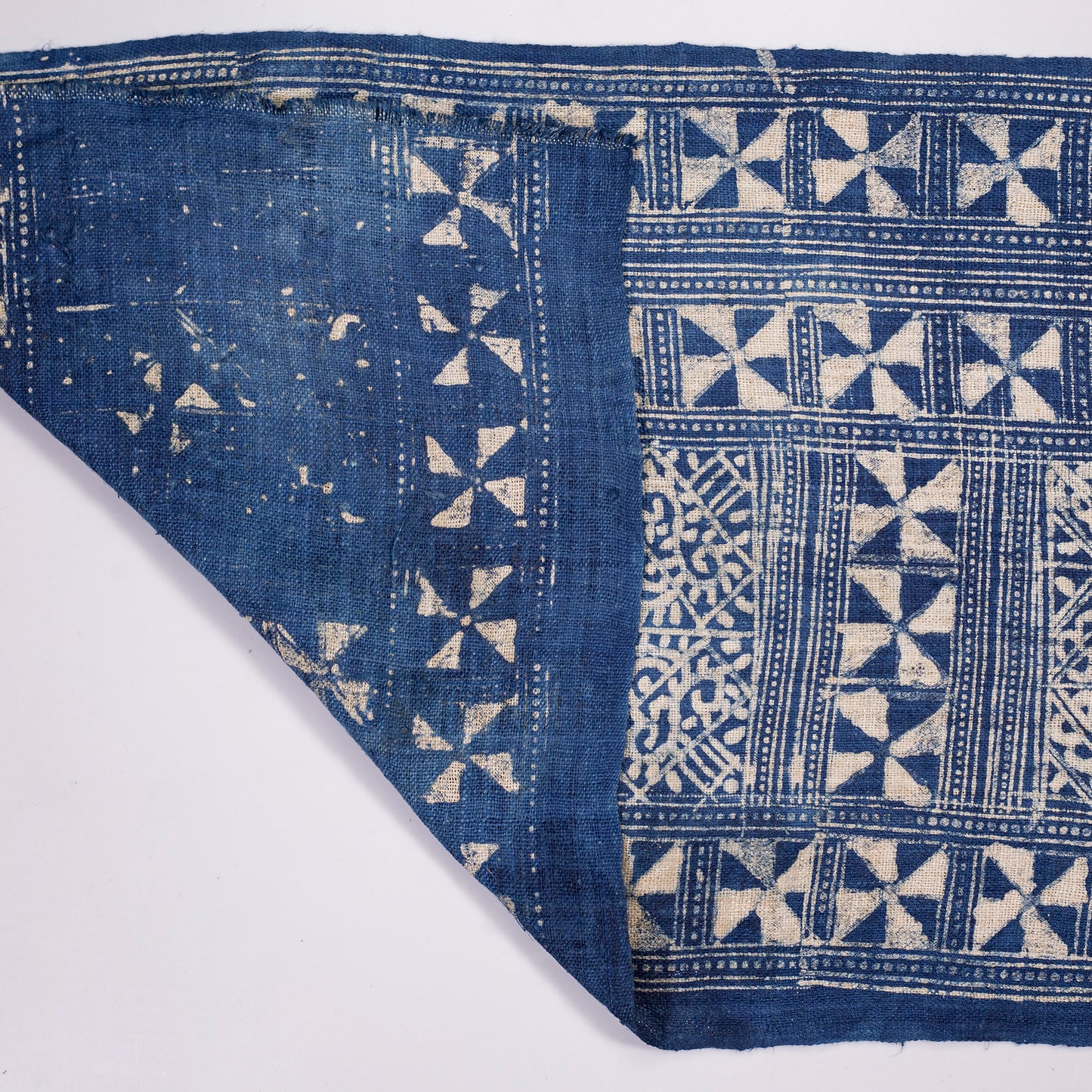 Handwoven hemp fabric, batik indigo color, H'mong sun and flower pattern