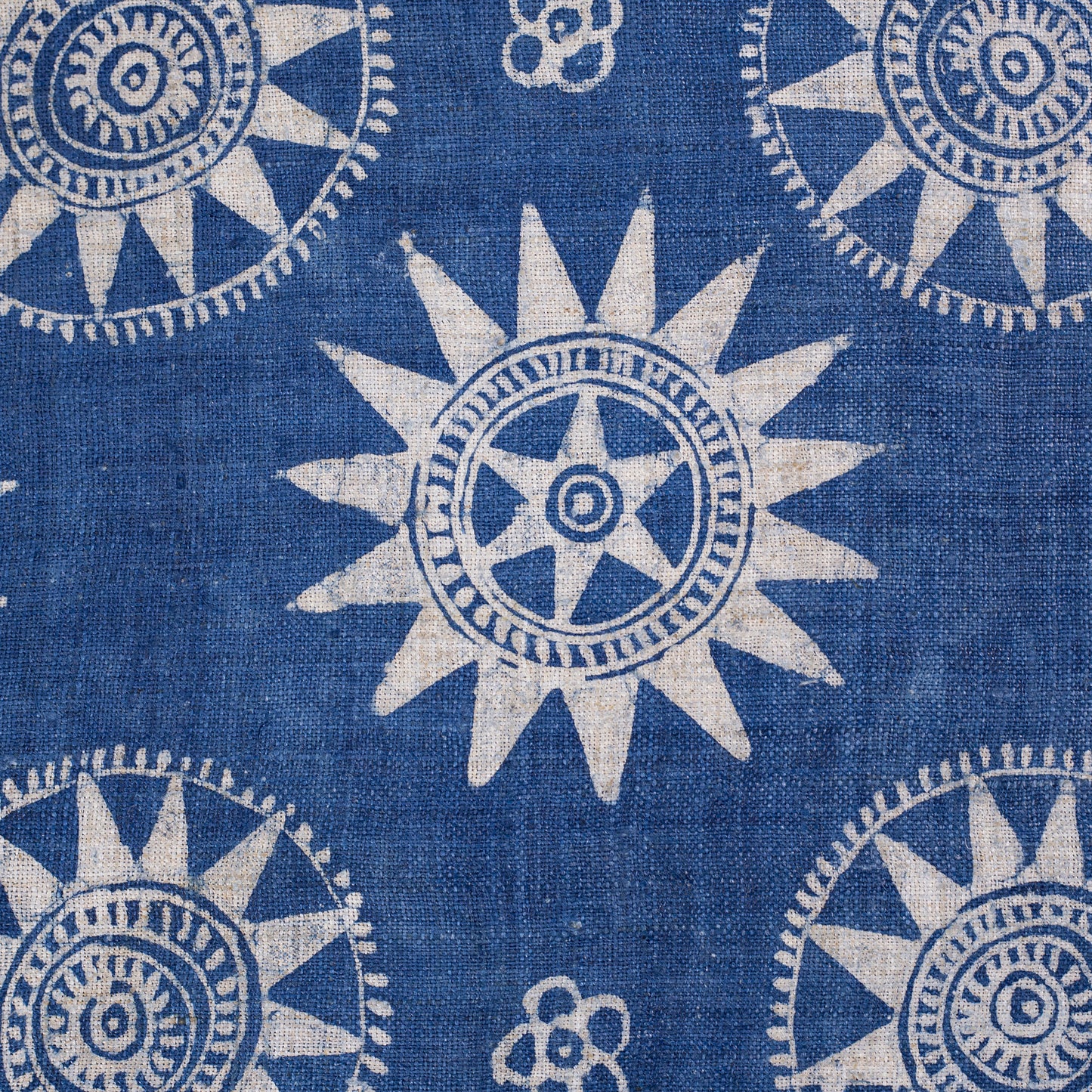 Handwoven hemp fabric, batik indigo color, H'mong sun pattern