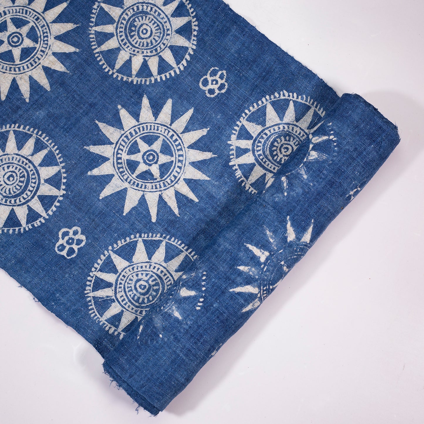 Handwoven hemp fabric, batik indigo color, H'mong sun pattern