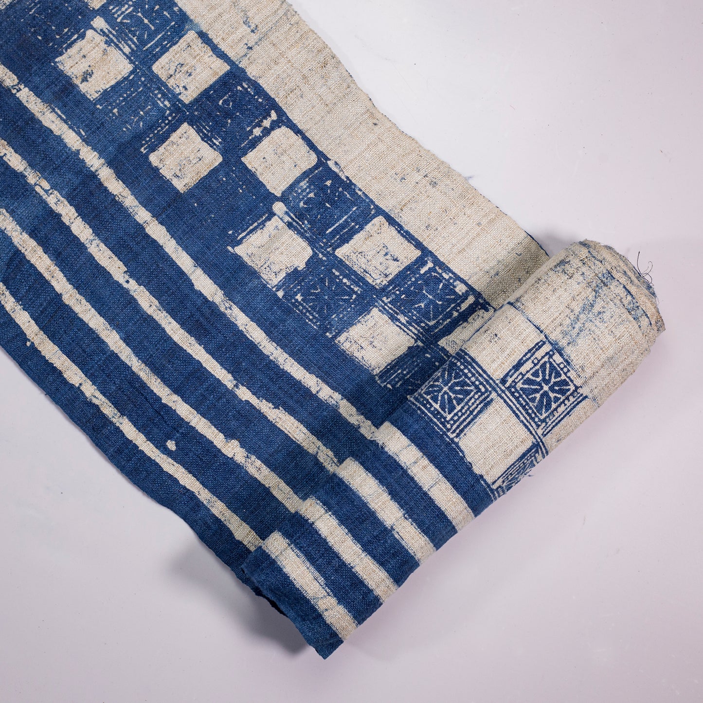 Handwoven hemp fabric, batik indigo color, H'mong pattern in blue and white