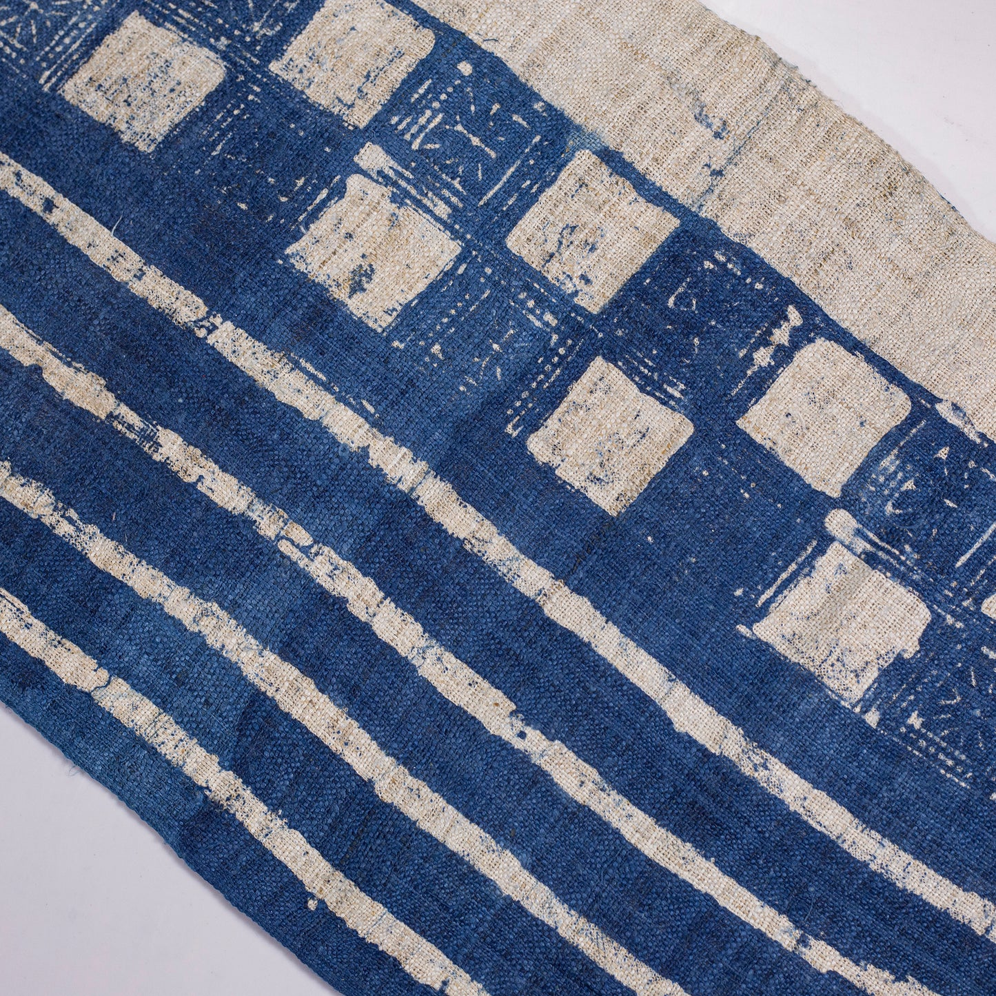 Handwoven hemp fabric, batik indigo color, H'mong pattern in blue and white