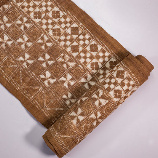 Handwoven hemp fabric, BROWN dyeing yam, H'mong sun and flower pattern