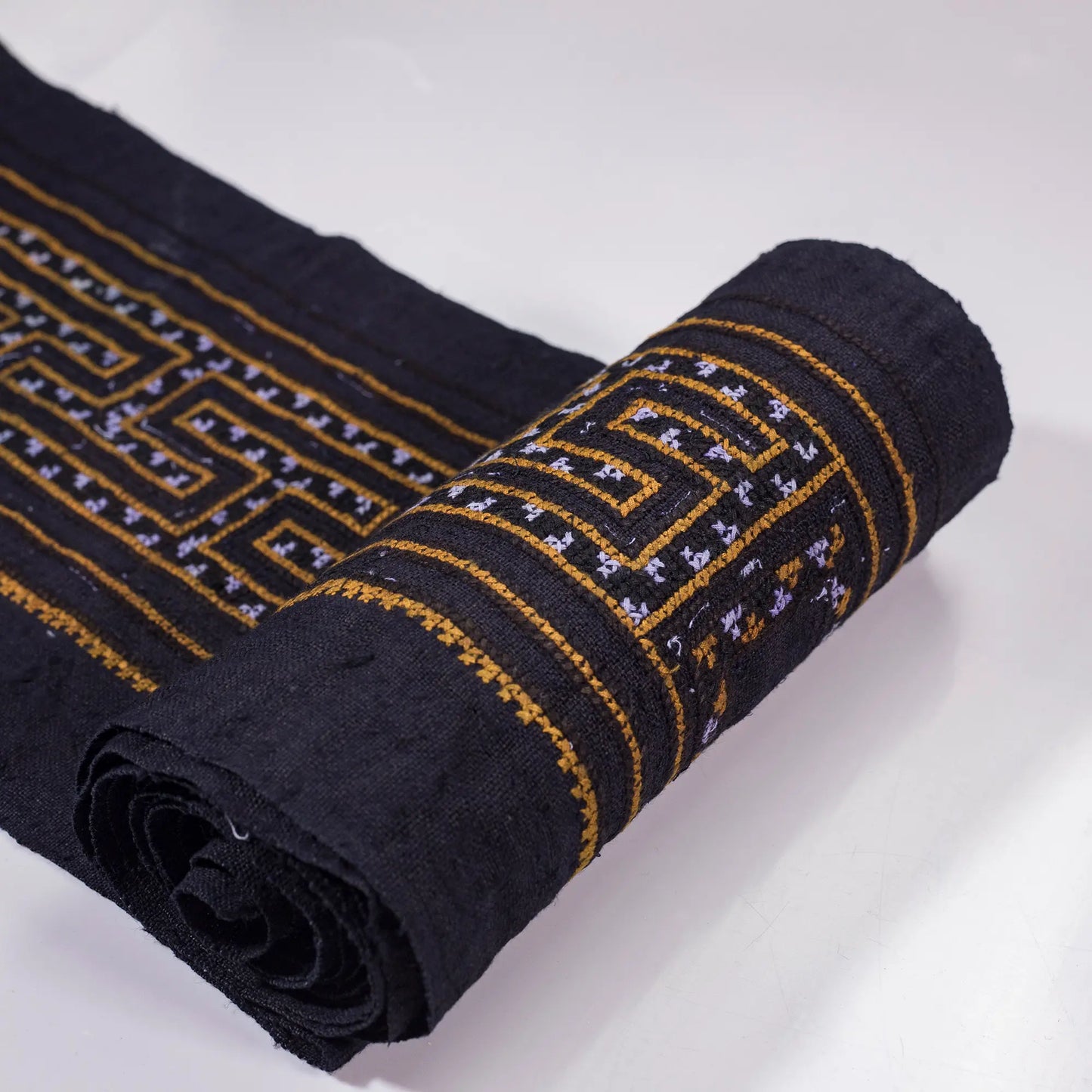 Vintage cross-stitch embroidery roll, labyrinth pattern