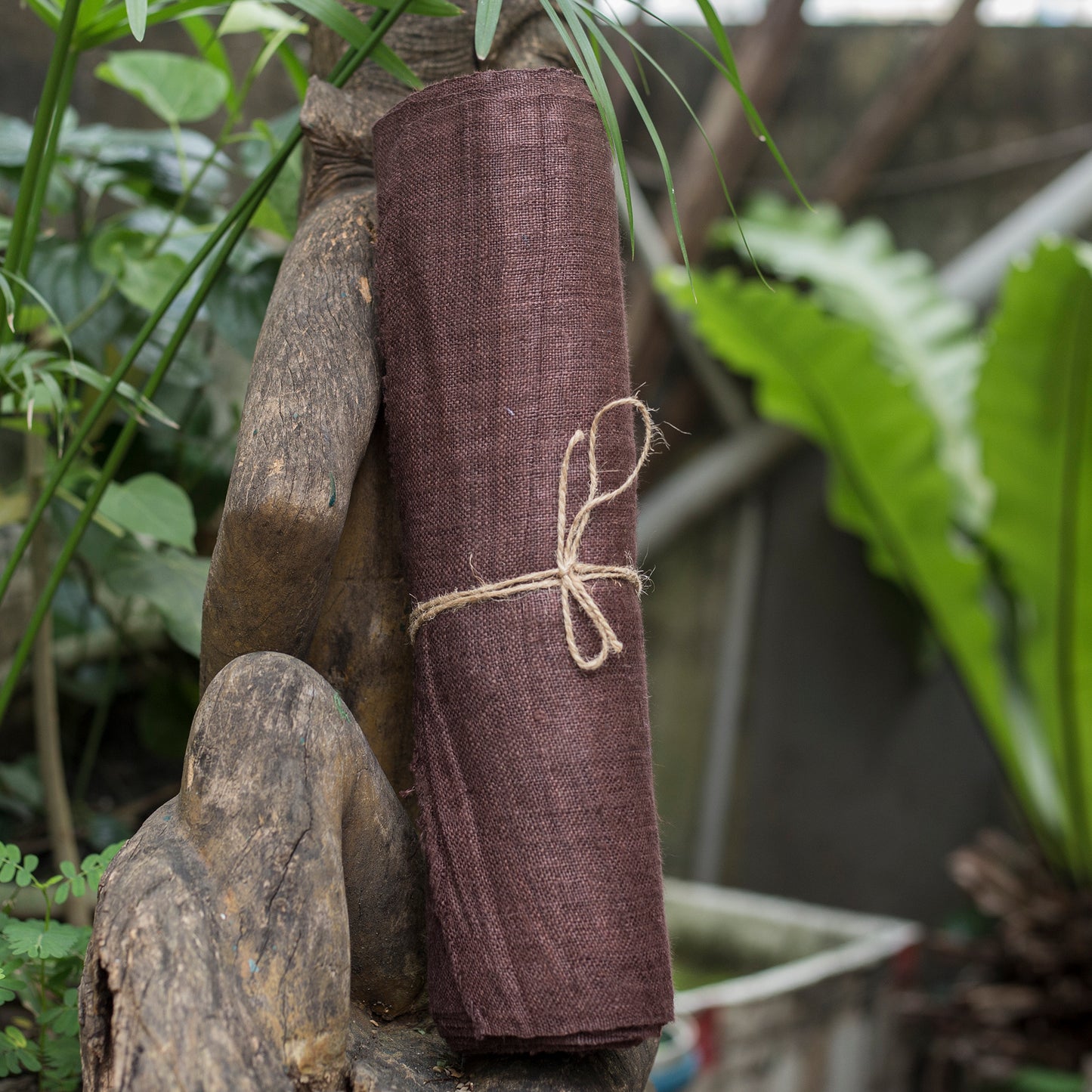 Raw hemp fabric, natural color in DIVINE WINE BROWN