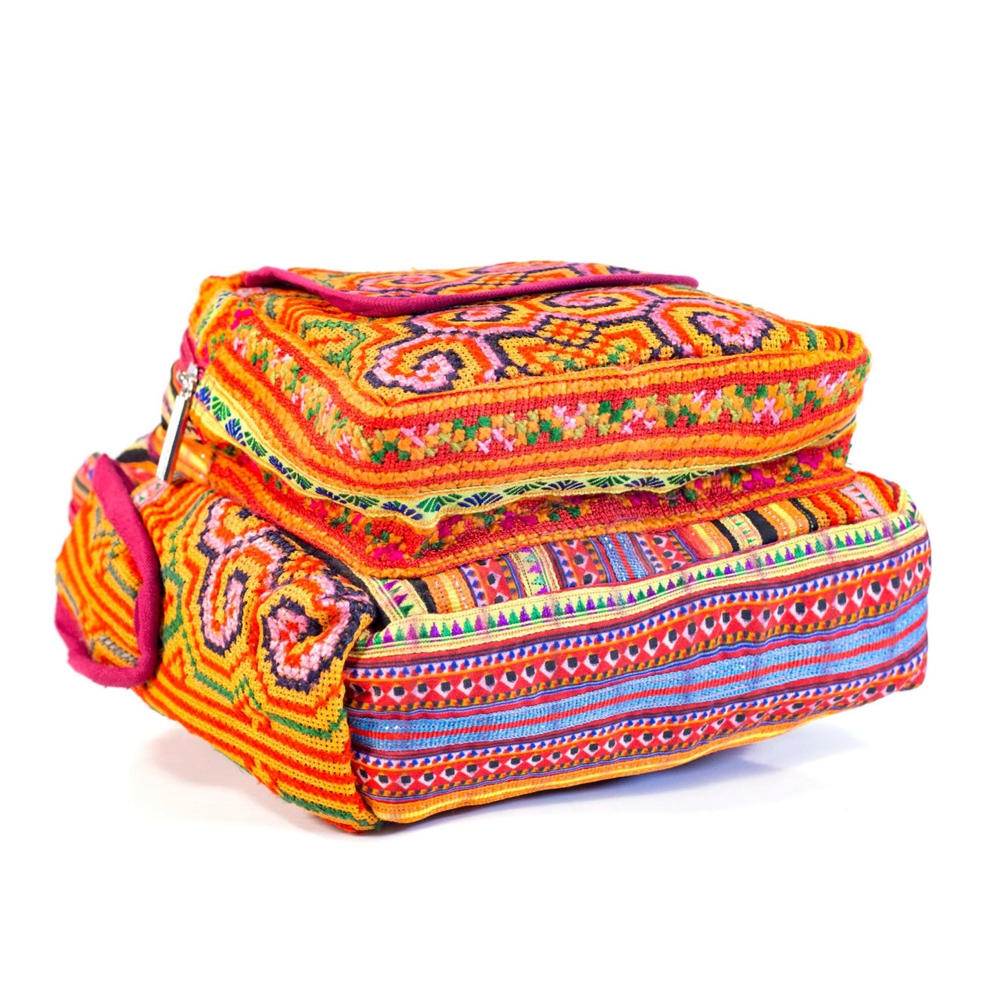 Boho-style linen, embroidery Sling bag, H'mong tribal pattern in ORANGE