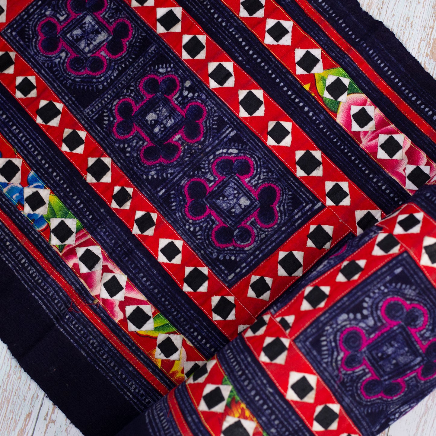 Authentic Vintage H'mong Hemp Textile – Indigo Batik with Hand-Drawn and Embroidered Details