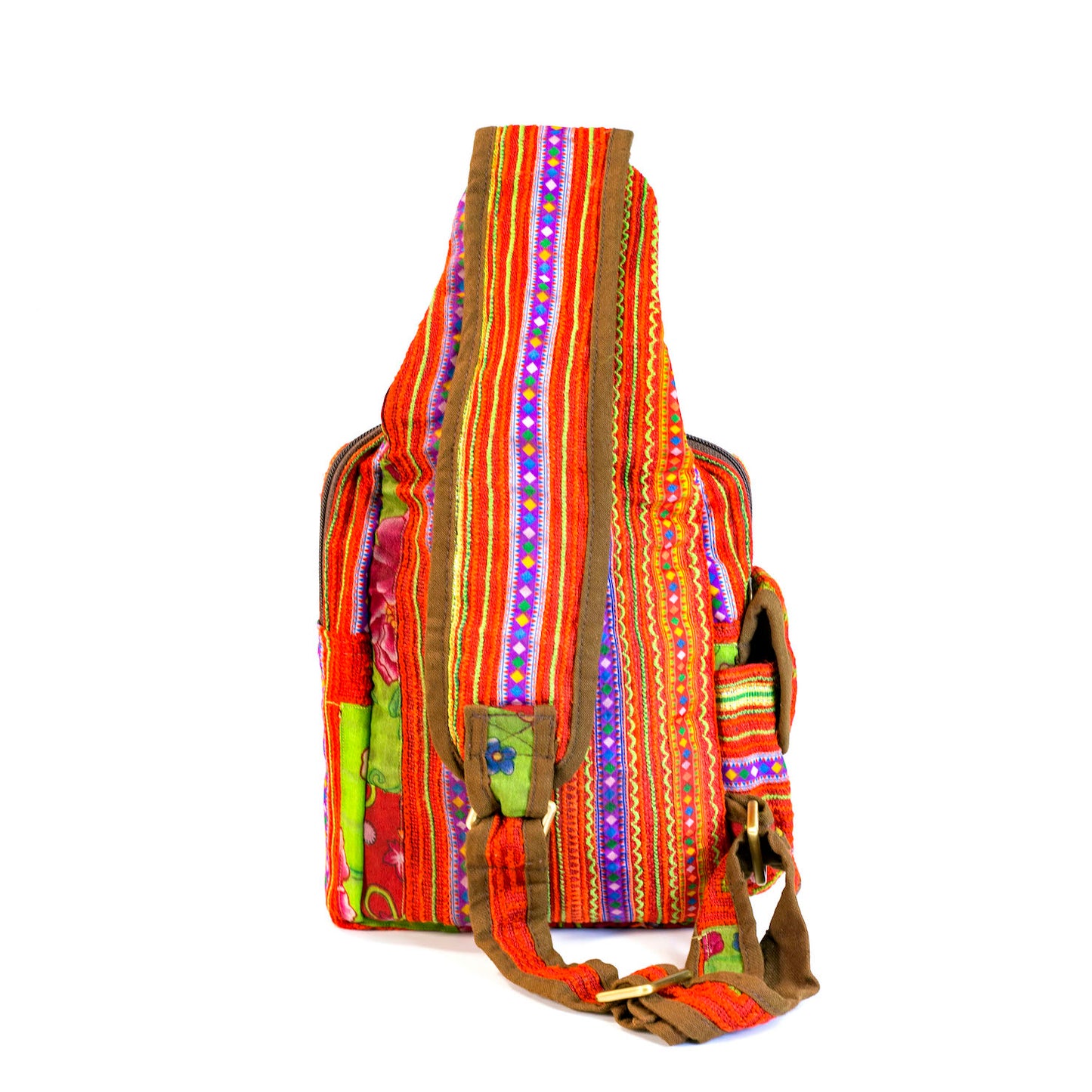 Boho-style linen, embroidery Sling bag, H'mong tribal pattern in RED silk thread