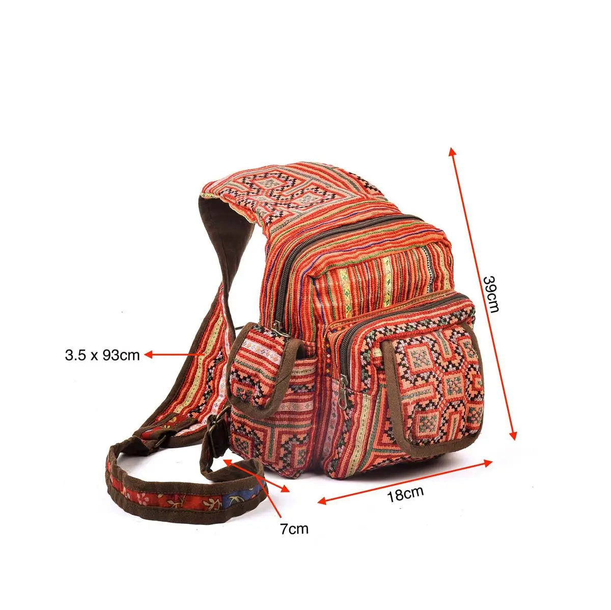 Vindigo crossbody orange linen tribal front view