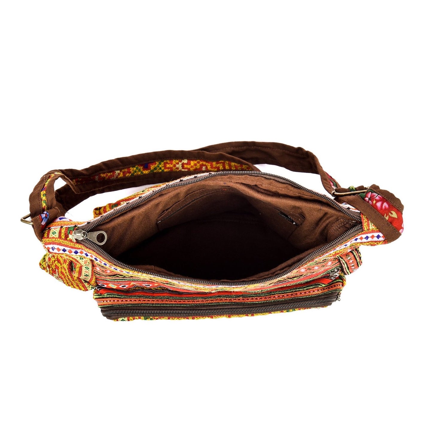 Boho-style linen, embroidery cross-body bag, H'mong tribal pattern