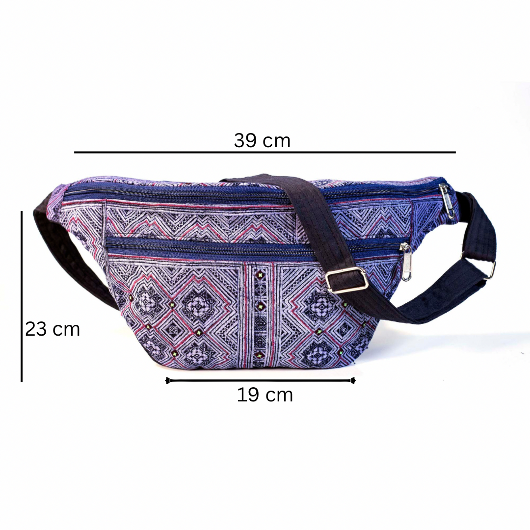 Sling bag, batik fabric, H'mong tribal pattern 1