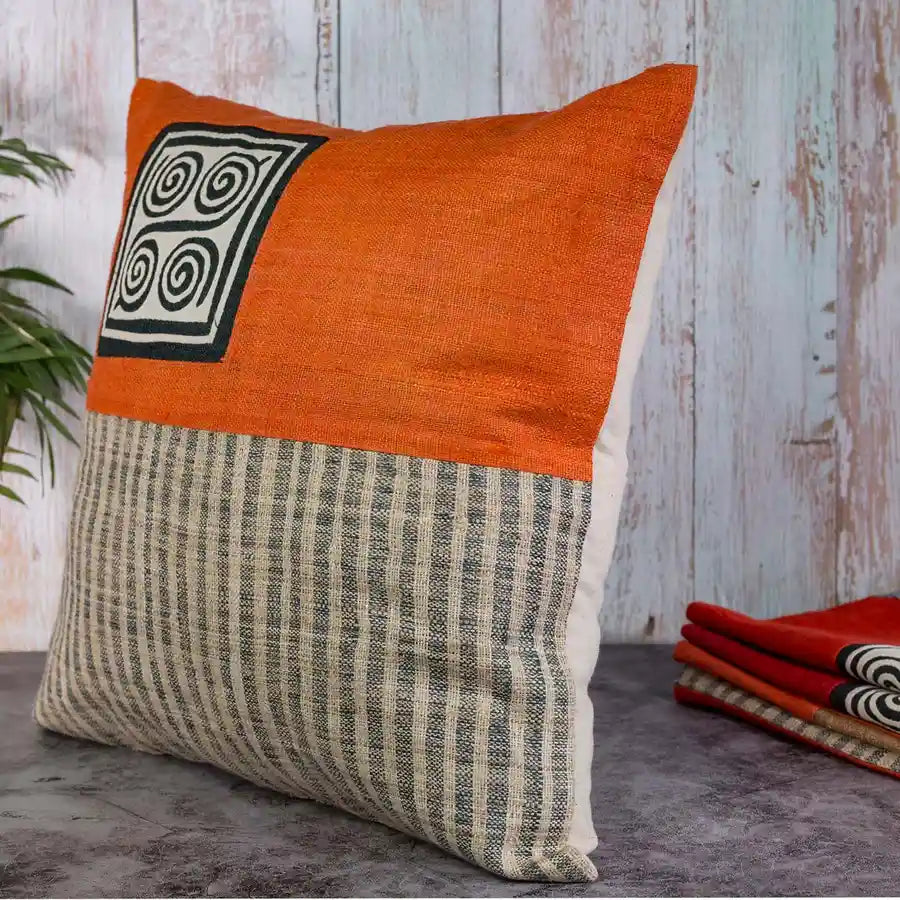Vindigo cushion cover orange striped spiral side view