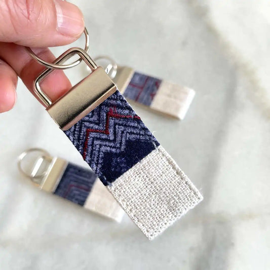 Vindigo keychain white embroidered angled embroidery detail