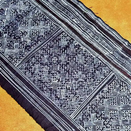 Dark brown striped authentic H'mong batik on cotton - recycled fabric