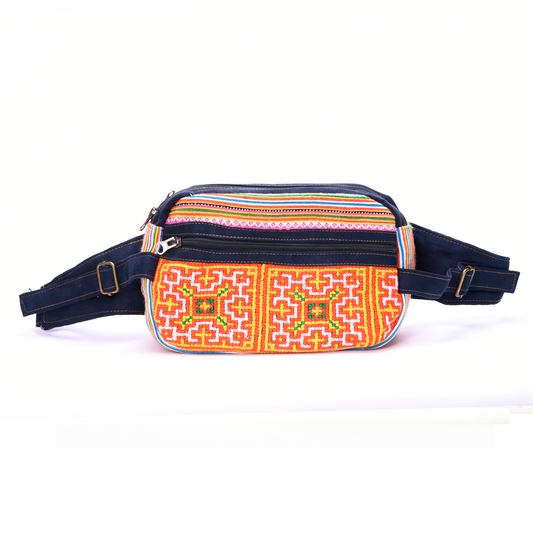 Orange Waist bag, embroidery and faux leather