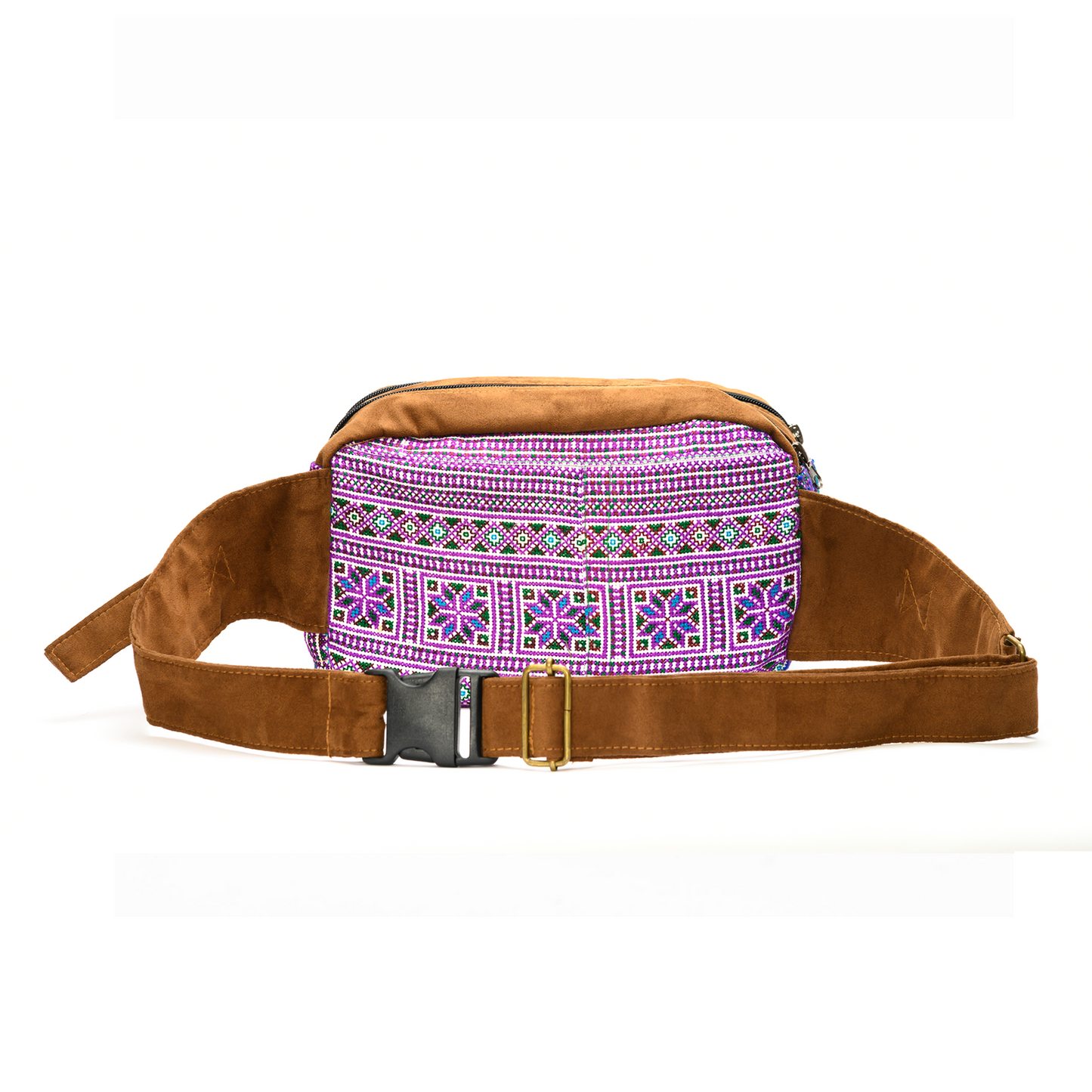 Purple Waist bag, embroidery and faux leather