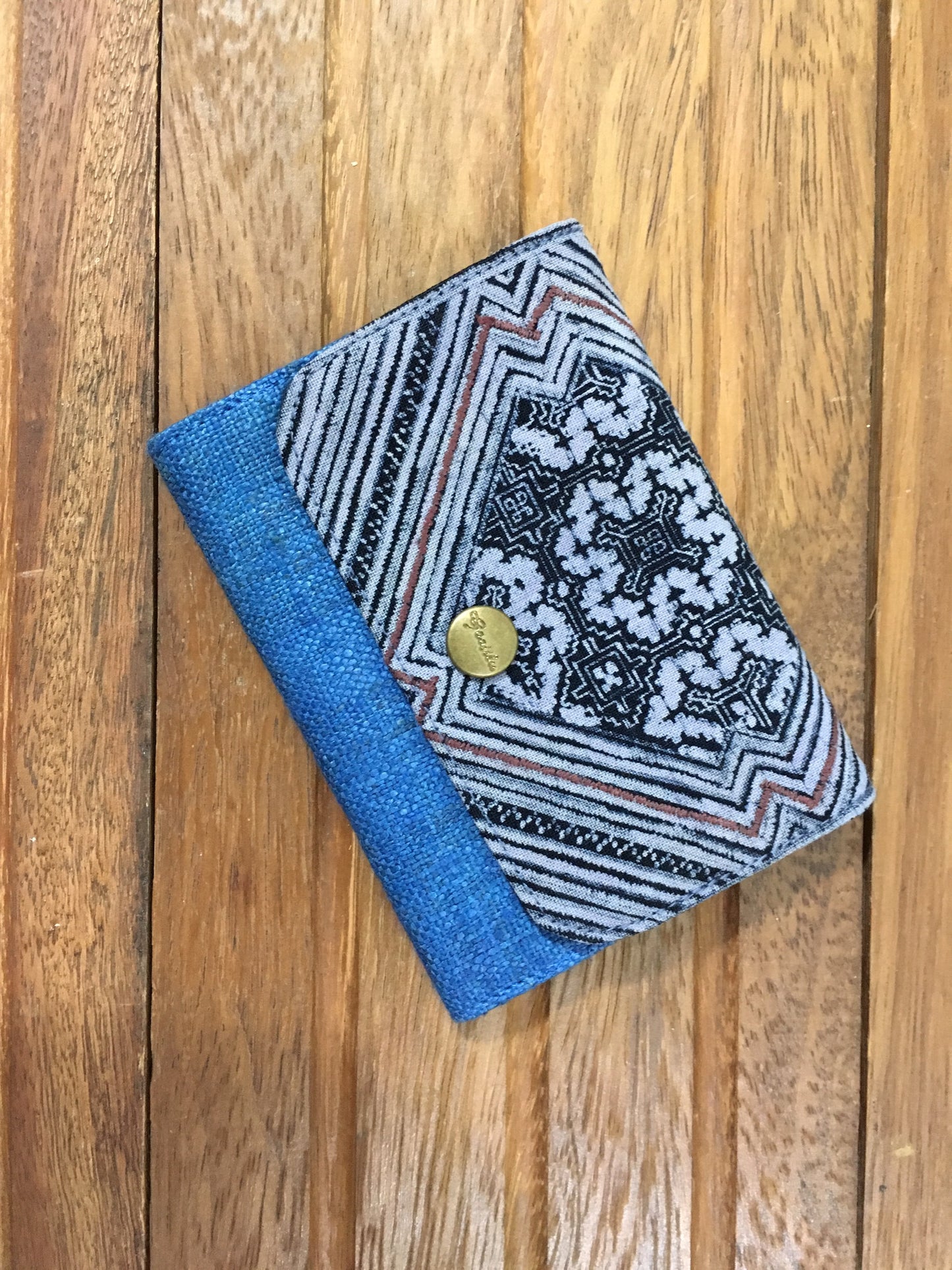 Blue Hemp card holder, Indigo Batik fabric