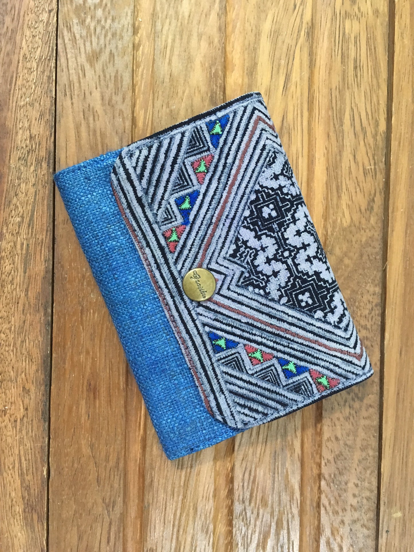 Blue Hemp card holder, Indigo Batik fabric