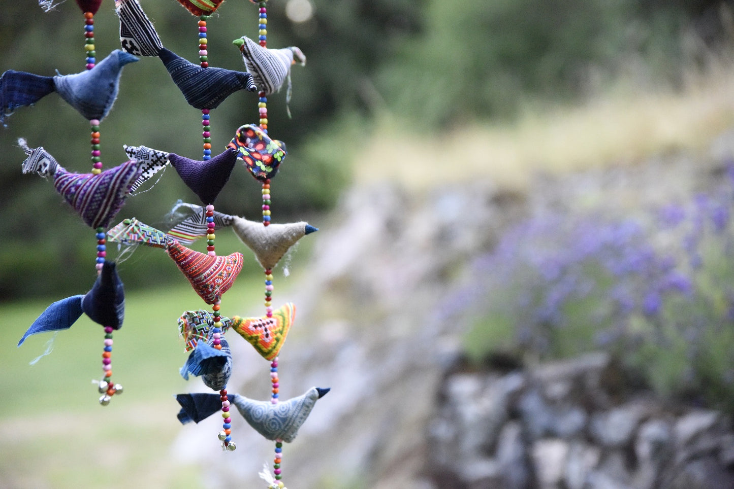 Bird string from hand-made tribal fabrics