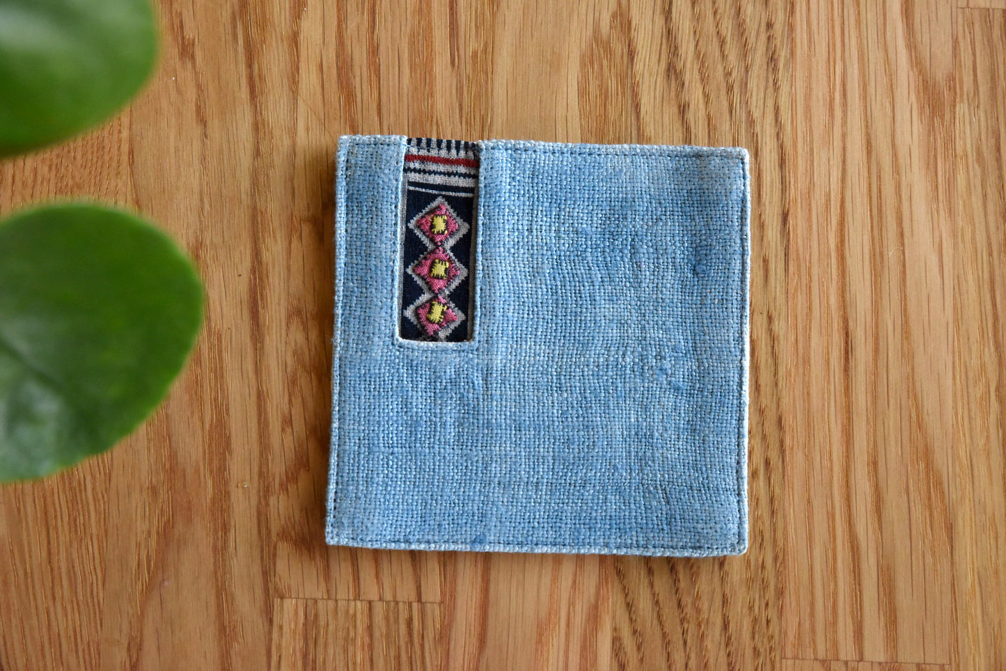 Indigo light blue hemp coaster, Vintage H'mong fabric, natural-dyed coaster