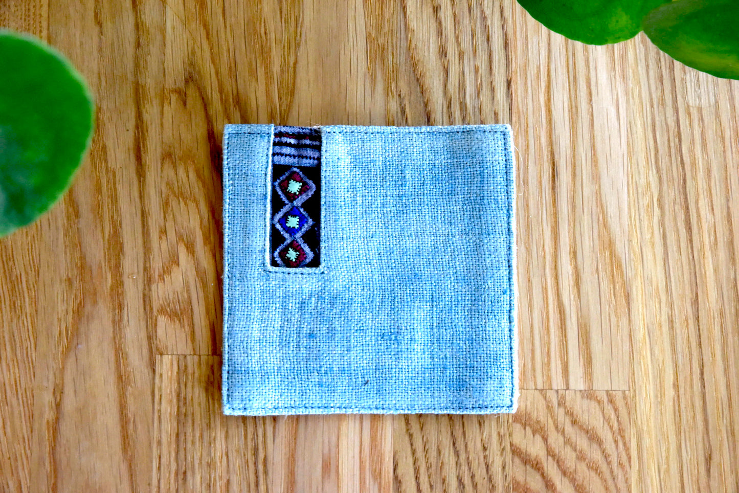 Indigo light blue hemp coaster, Vintage H'mong fabric, natural-dyed coaster