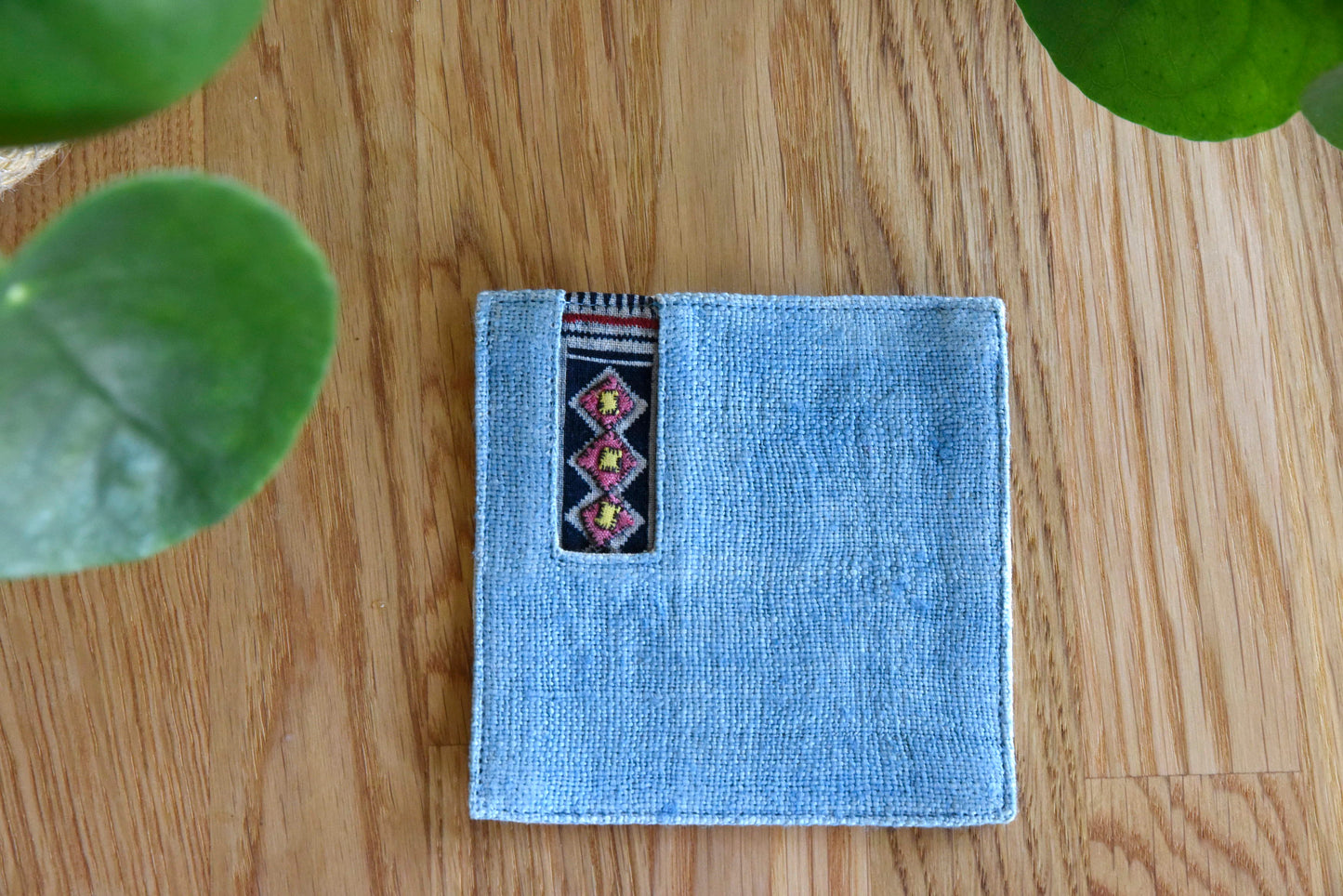 Indigo light blue hemp coaster, Vintage H'mong fabric, natural-dyed coaster