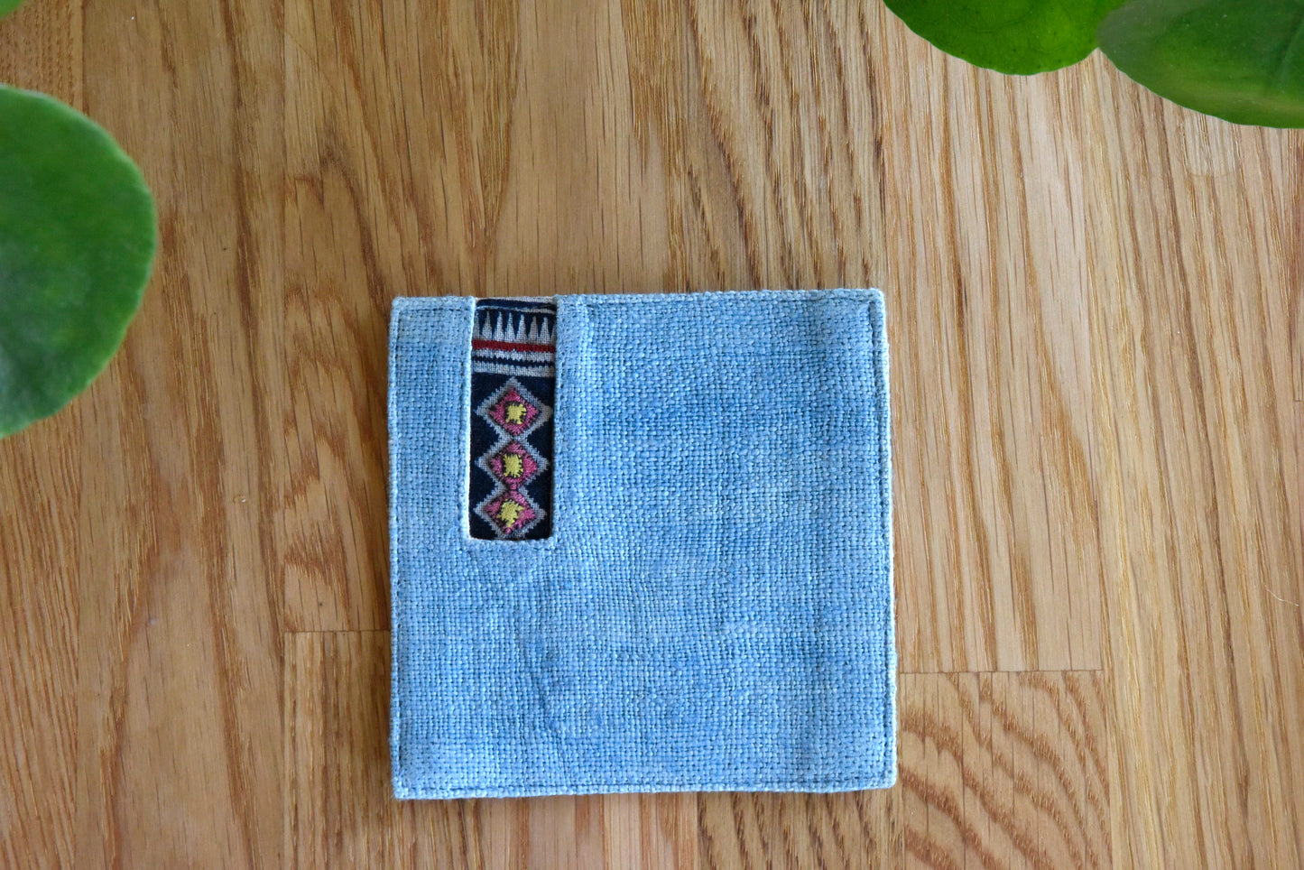 Indigo light blue hemp coaster, Vintage H'mong fabric, natural-dyed coaster