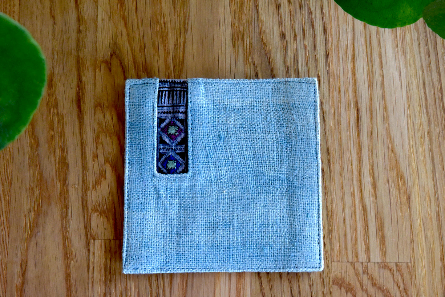 Indigo light blue hemp coaster, Vintage H'mong fabric, natural-dyed coaster