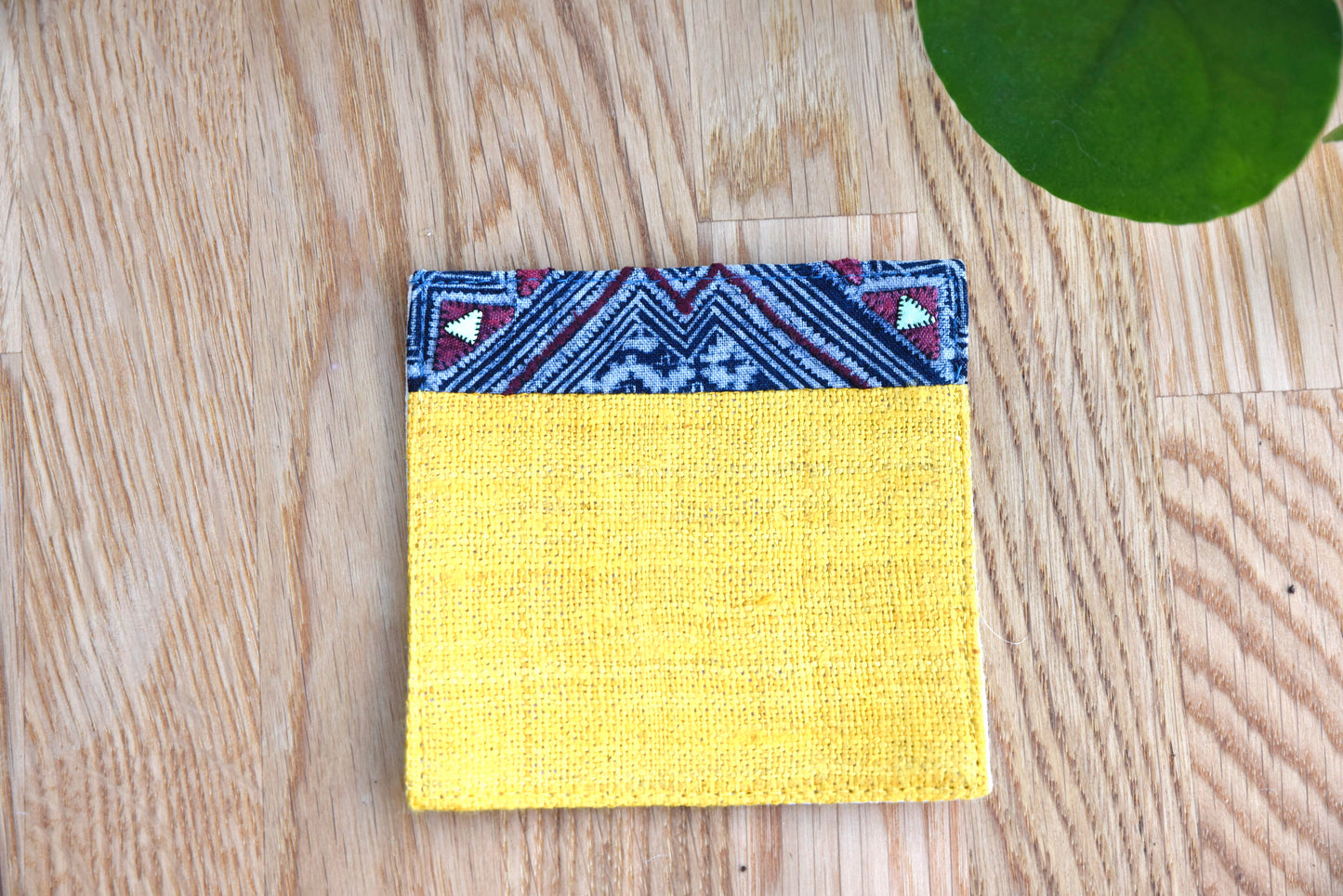 Light Orange hemp coaster, Vintage H'mong fabric, natural-dyed coaster