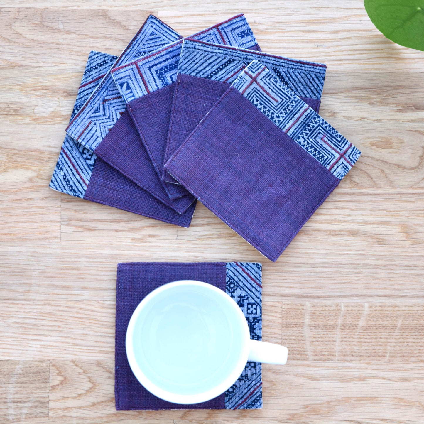 Purple hemp coaster, Vintage H'mong fabric, natural-dyed coaster