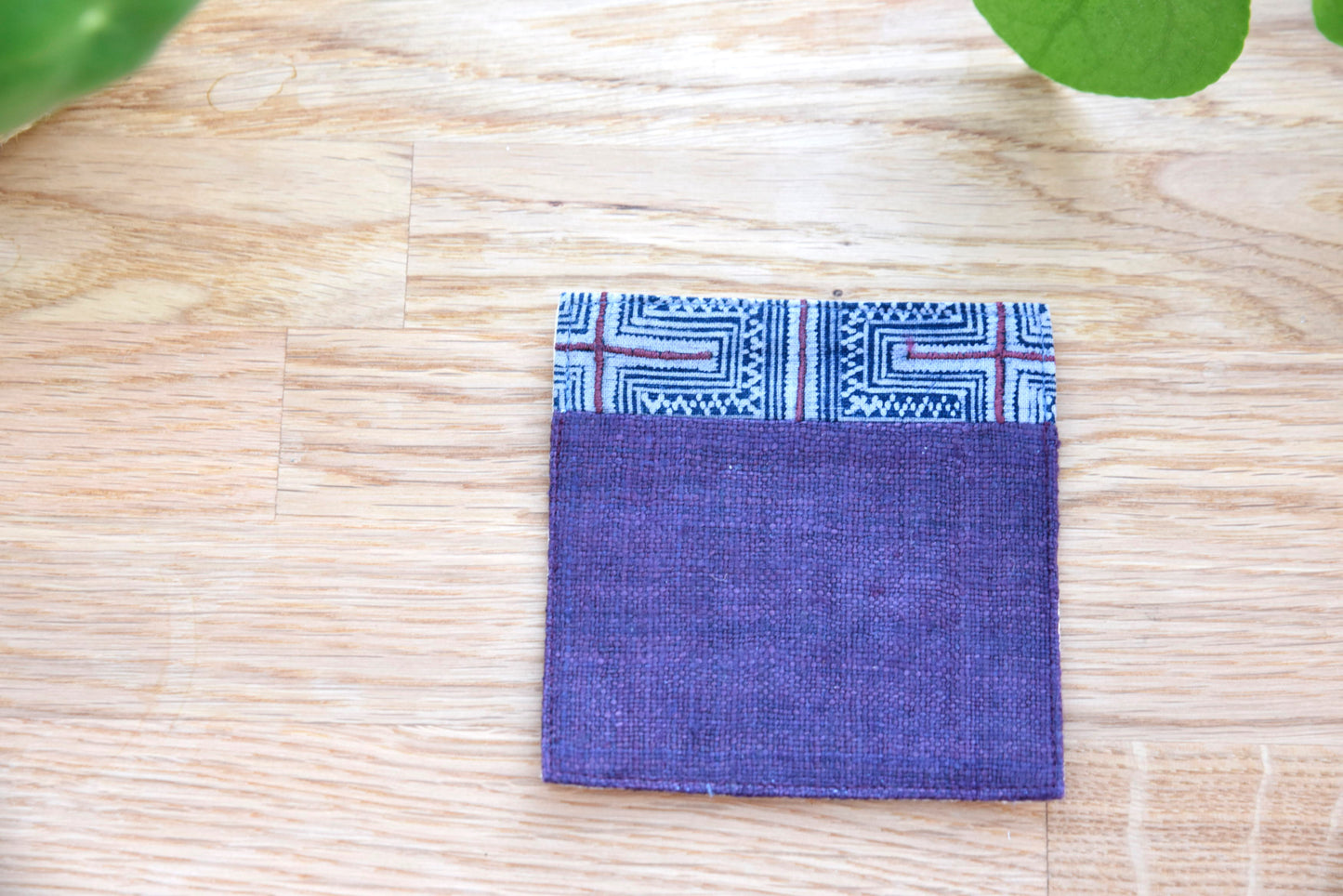 Purple hemp coaster, Vintage H'mong fabric, natural-dyed coaster