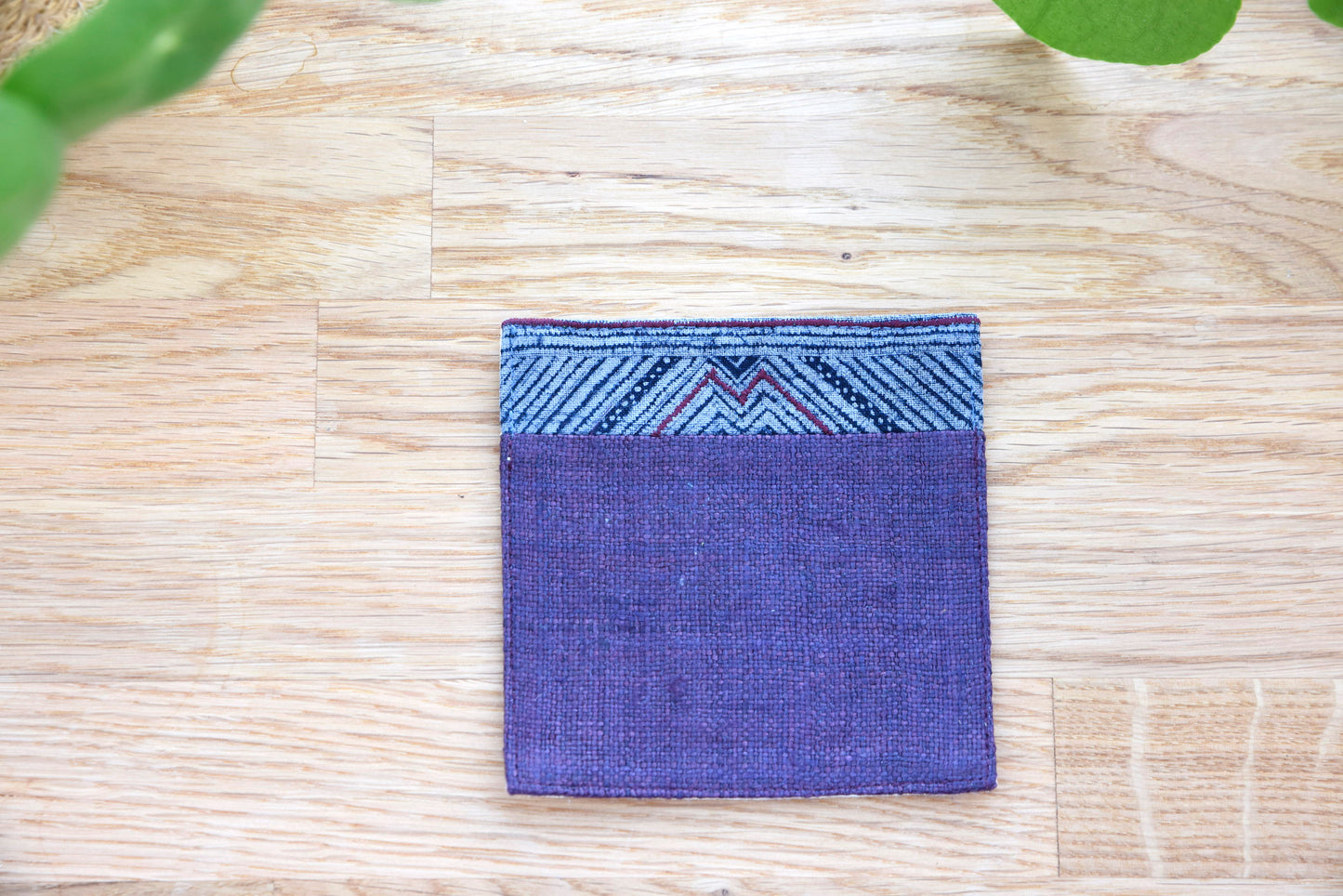 Purple hemp coaster, Vintage H'mong fabric, natural-dyed coaster