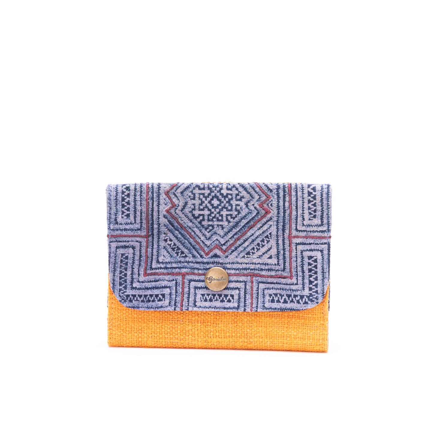 Orange Hemp card holder, Indigo Batik fabric